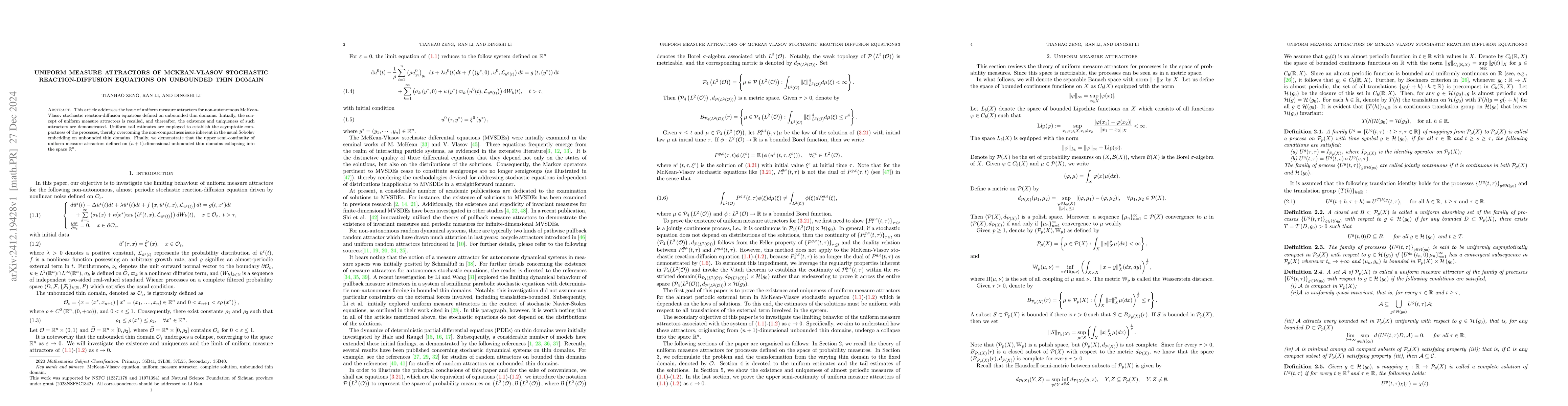 Thumbnail for Uniform measure attractors of McKean-Vlasov stochastic
  reaction-diffusion equations on unbounded thin domain
