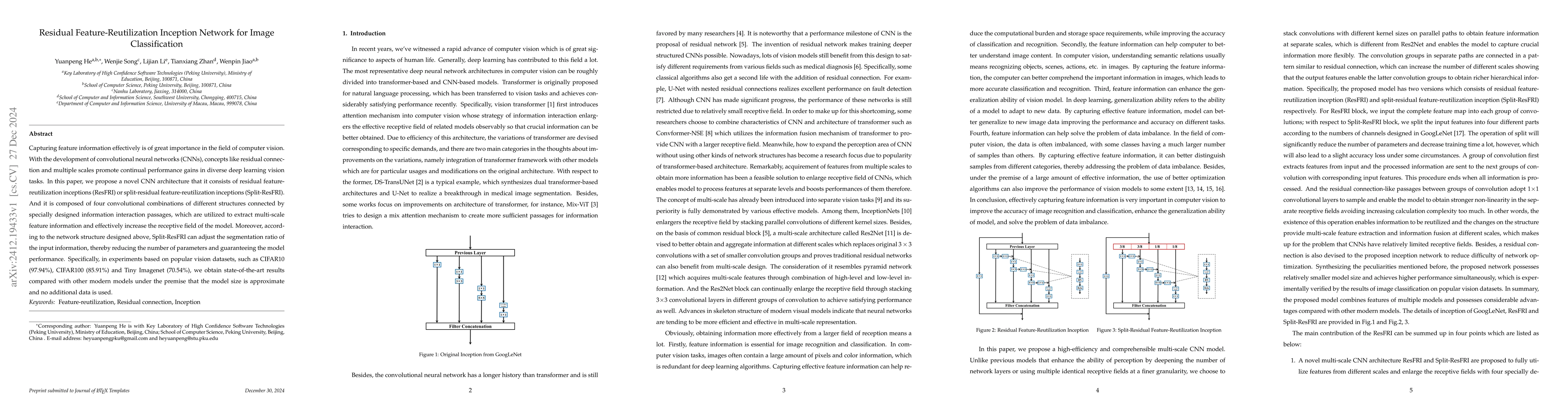 Thumbnail for Residual Feature-Reutilization Inception Network for Image
  Classification