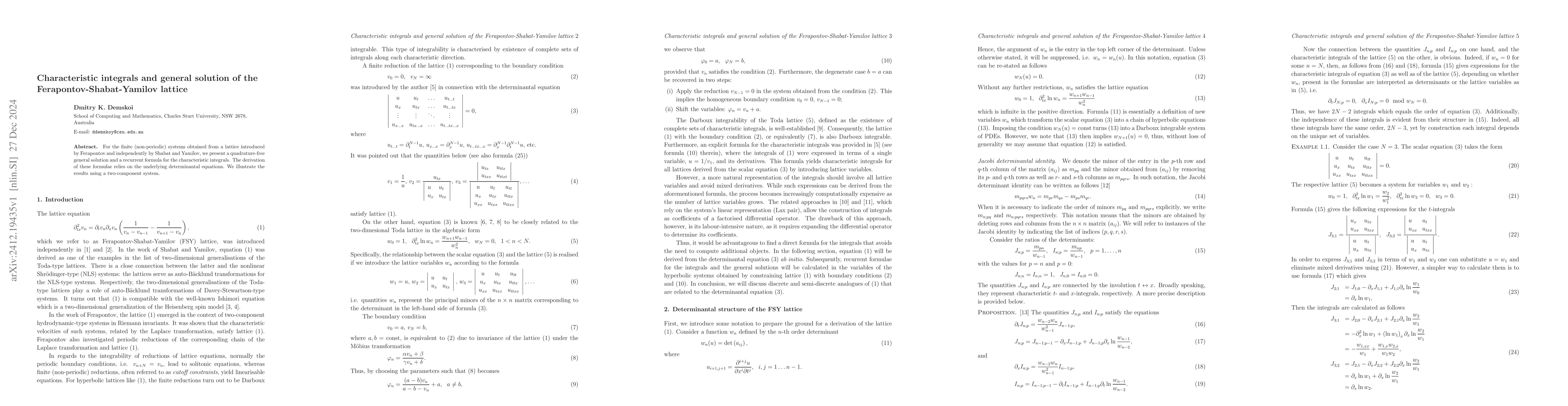 Thumbnail for Characteristic integrals and general solution of the
  Ferapontov-Shabat-Yamilov lattice