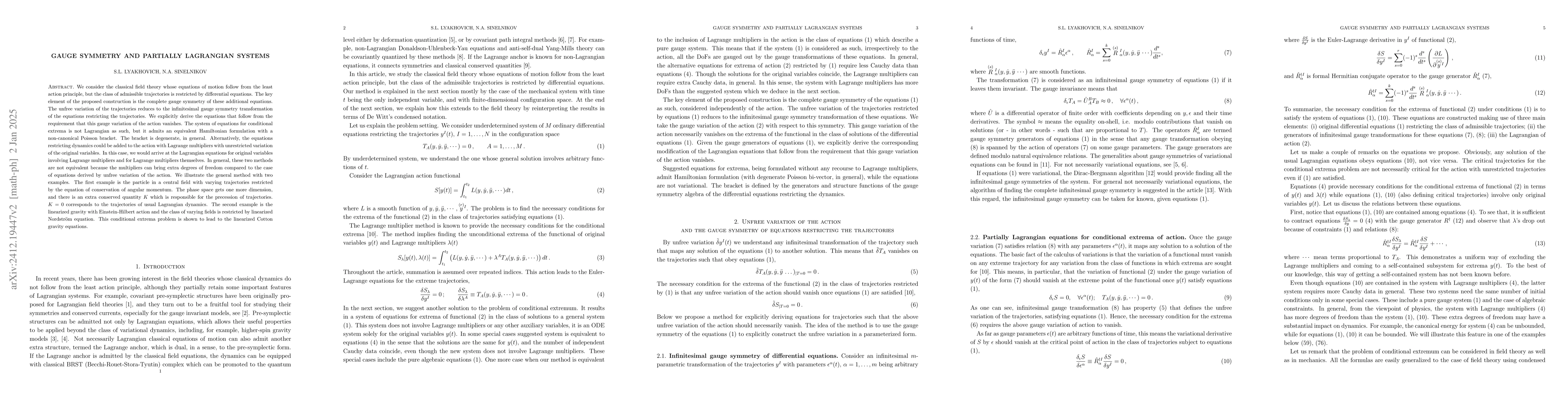 Thumbnail for Gauge symmetry and partially Lagrangian systems