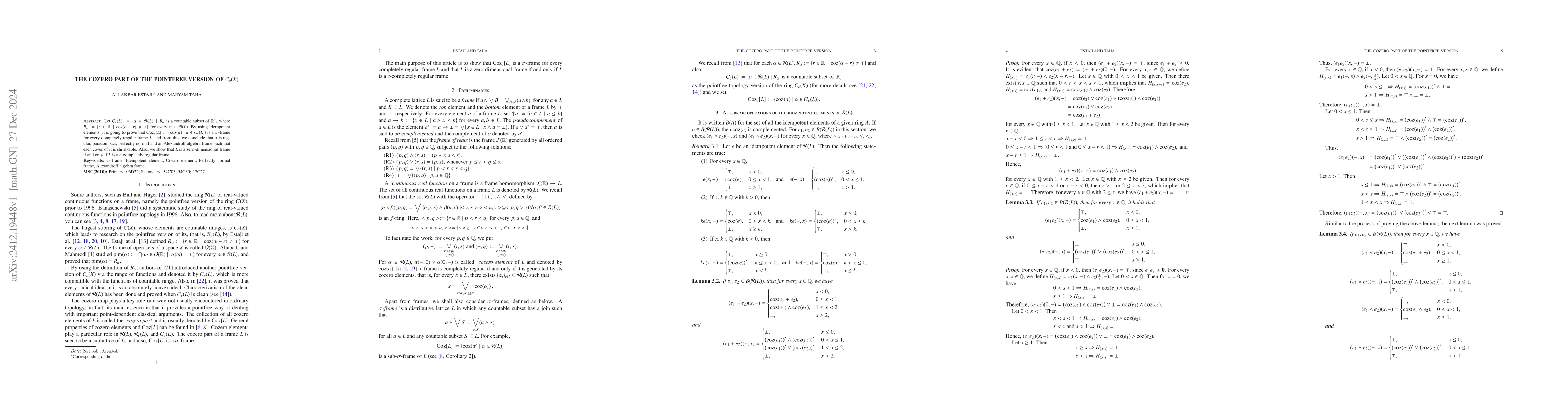 Thumbnail for The Cozero part of the pointfree version of $C_c (X)$