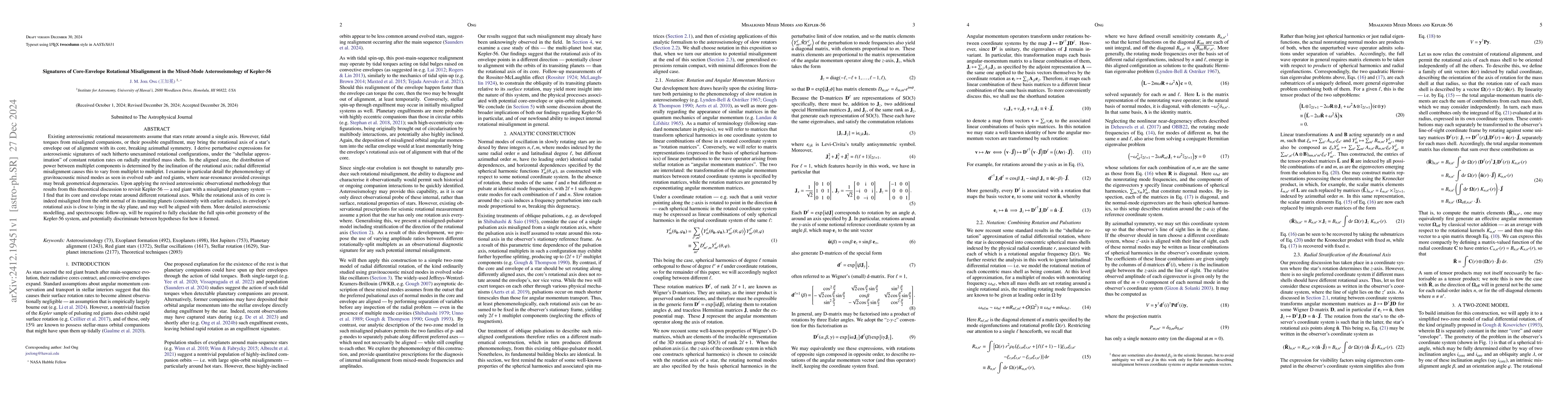 Thumbnail for Signatures of Core-Envelope Rotational Misalignment in the Mixed-Mode
  Asteroseismology of Kepler-56