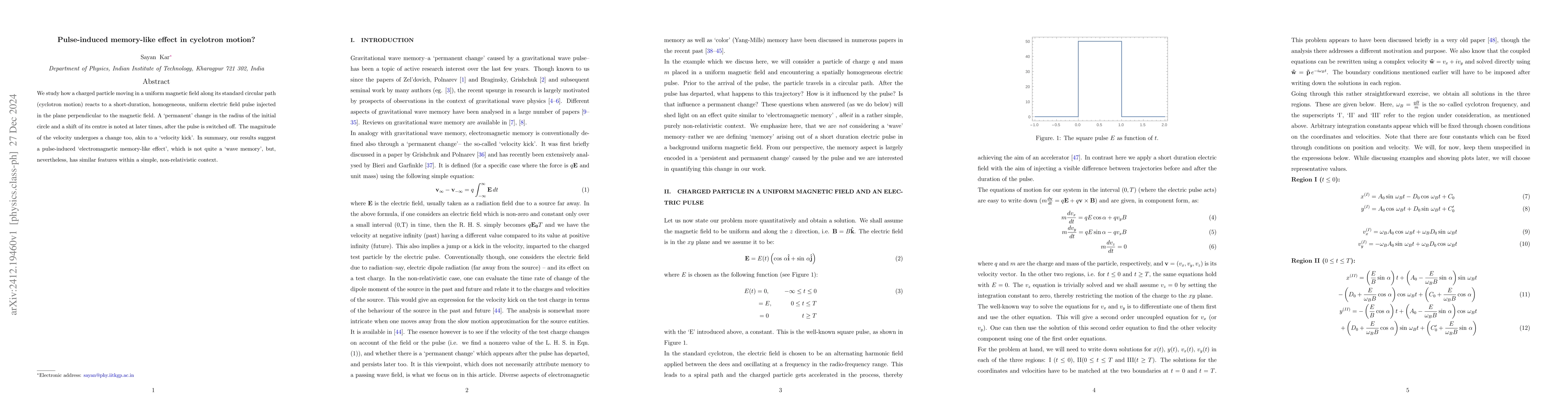 Thumbnail for Pulse-induced memory-like effect in cyclotron motion?