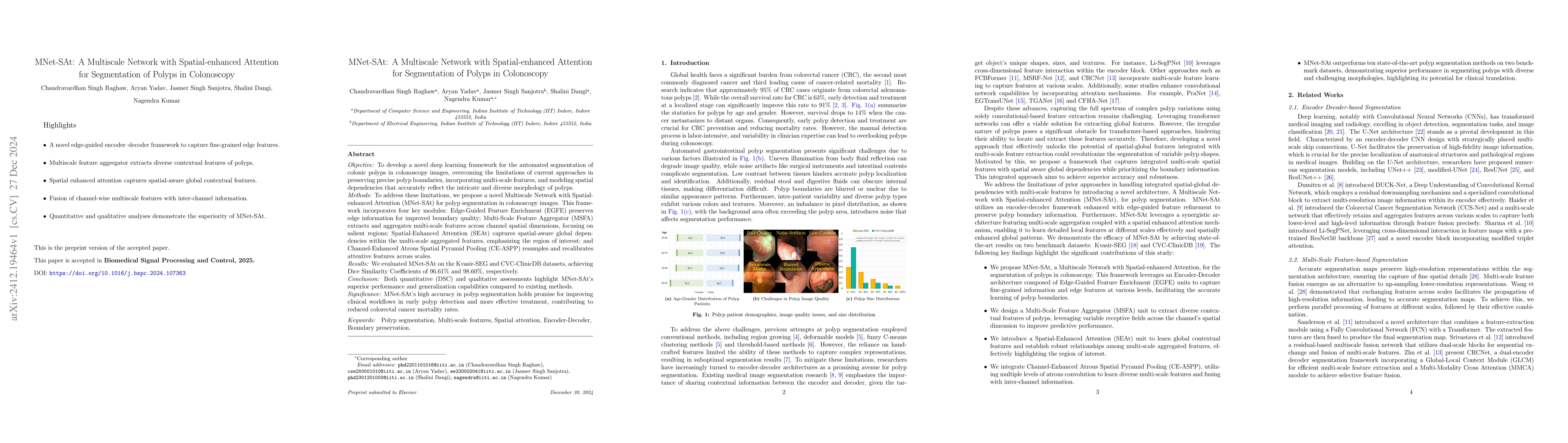 Thumbnail for MNet-SAt: A Multiscale Network with Spatial-enhanced Attention for
  Segmentation of Polyps in Colonoscopy