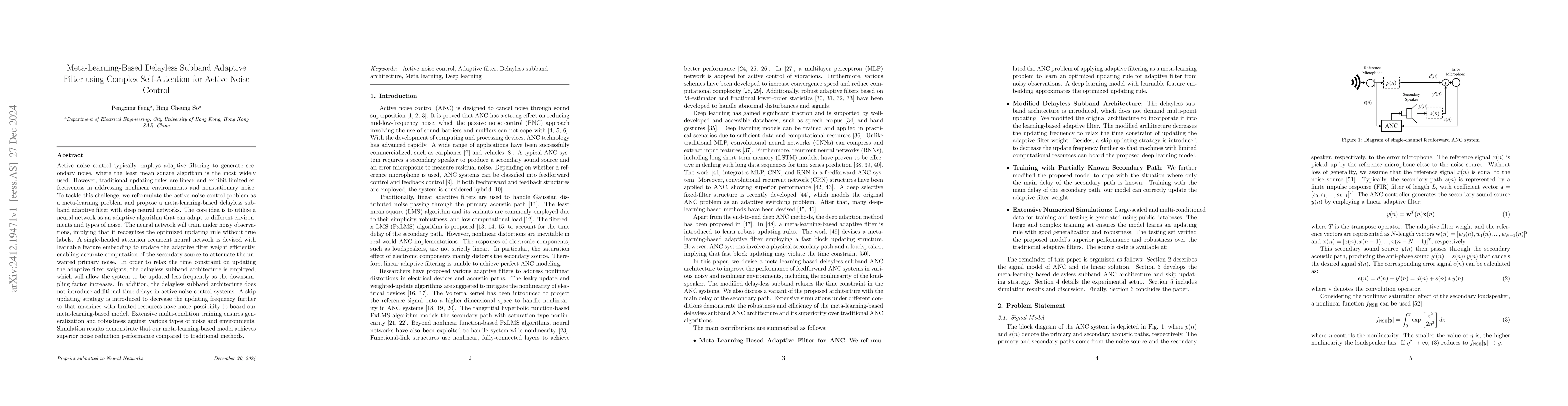 Thumbnail for Meta-Learning-Based Delayless Subband Adaptive Filter using Complex
  Self-Attention for Active Noise Control