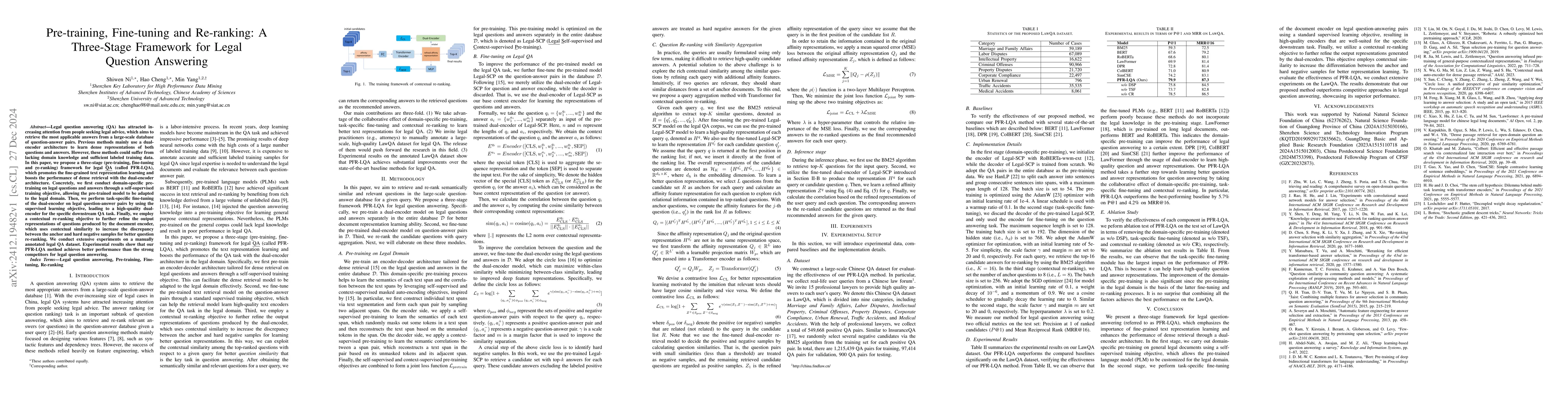 Thumbnail for Pre-training, Fine-tuning and Re-ranking: A Three-Stage Framework for
  Legal Question Answering