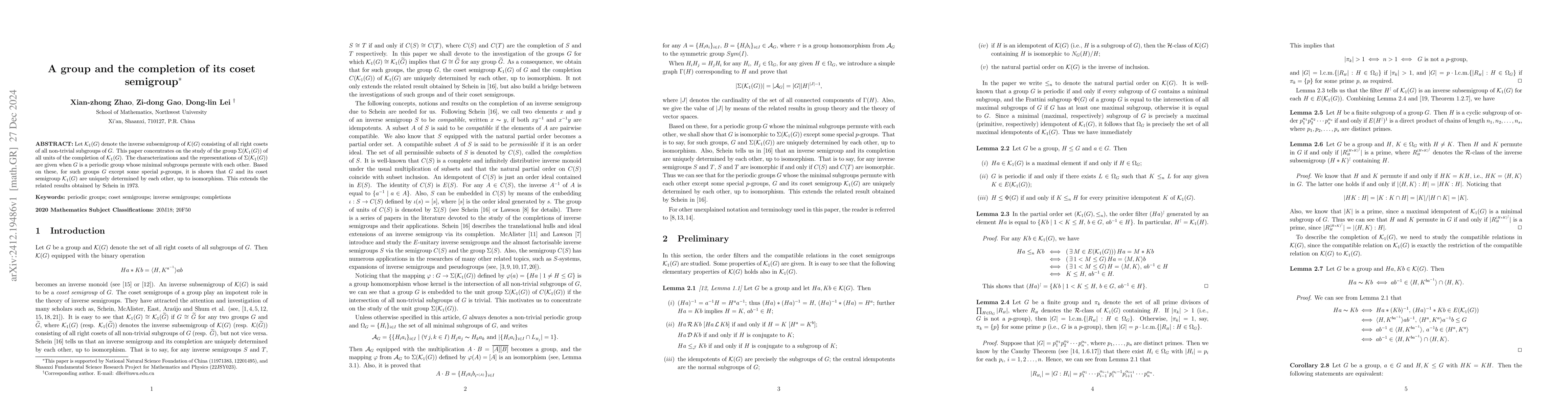 Thumbnail for A group and the completion of its coset semigroup