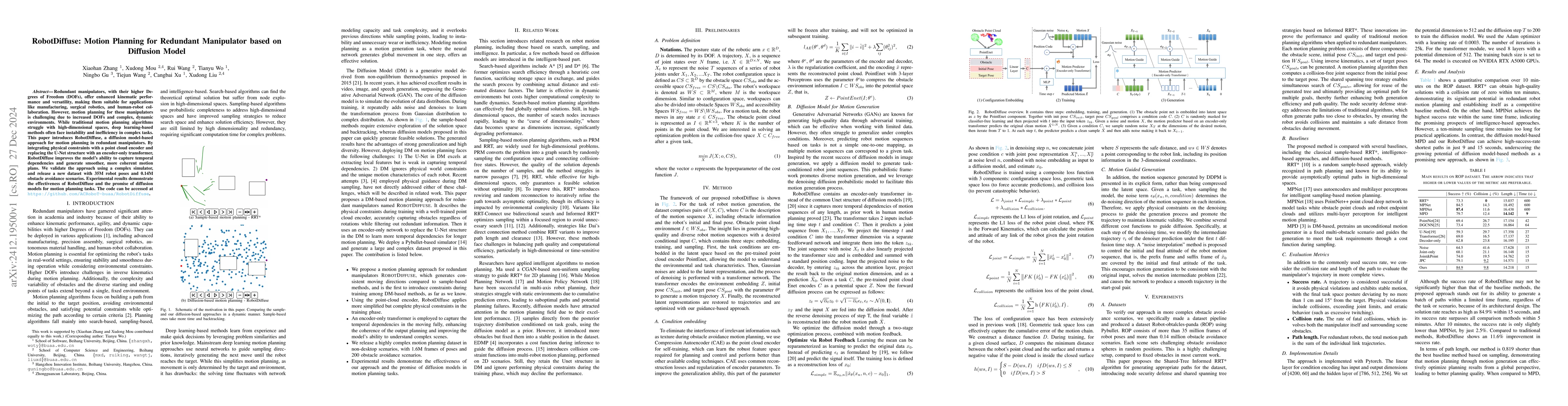 Thumbnail for RobotDiffuse: Motion Planning for Redundant Manipulator based on
  Diffusion Model
