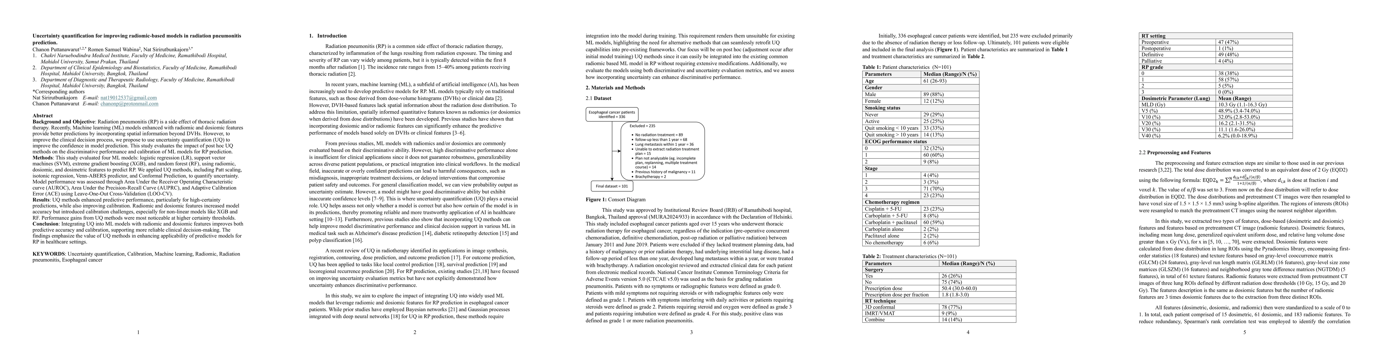 Thumbnail for Uncertainty quantification for improving radiomic-based models in
  radiation pneumonitis prediction