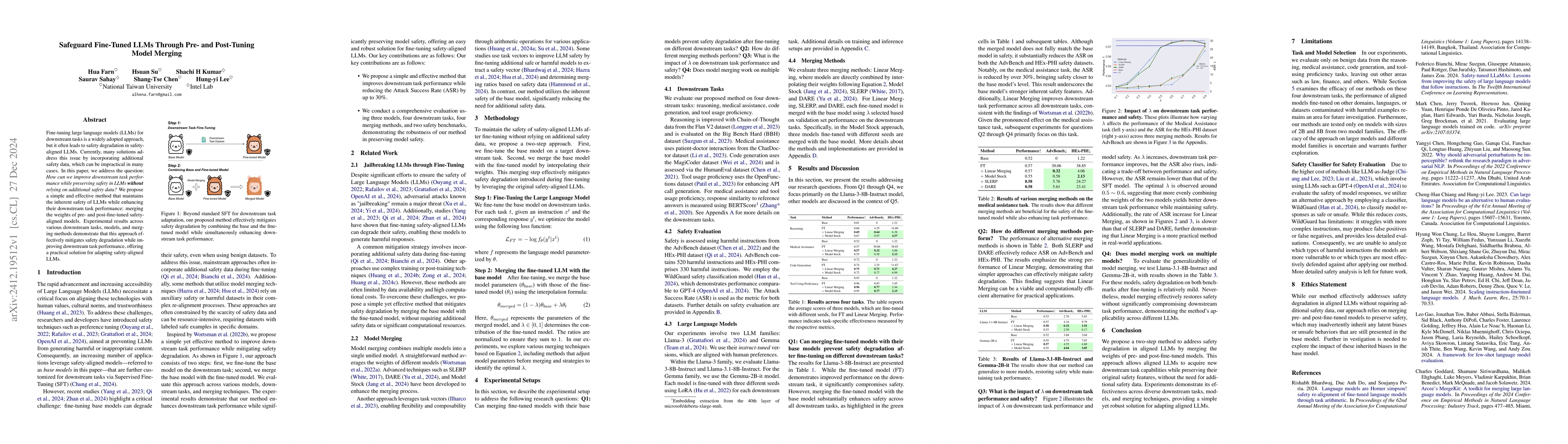Thumbnail for Safeguard Fine-Tuned LLMs Through Pre- and Post-Tuning Model Merging