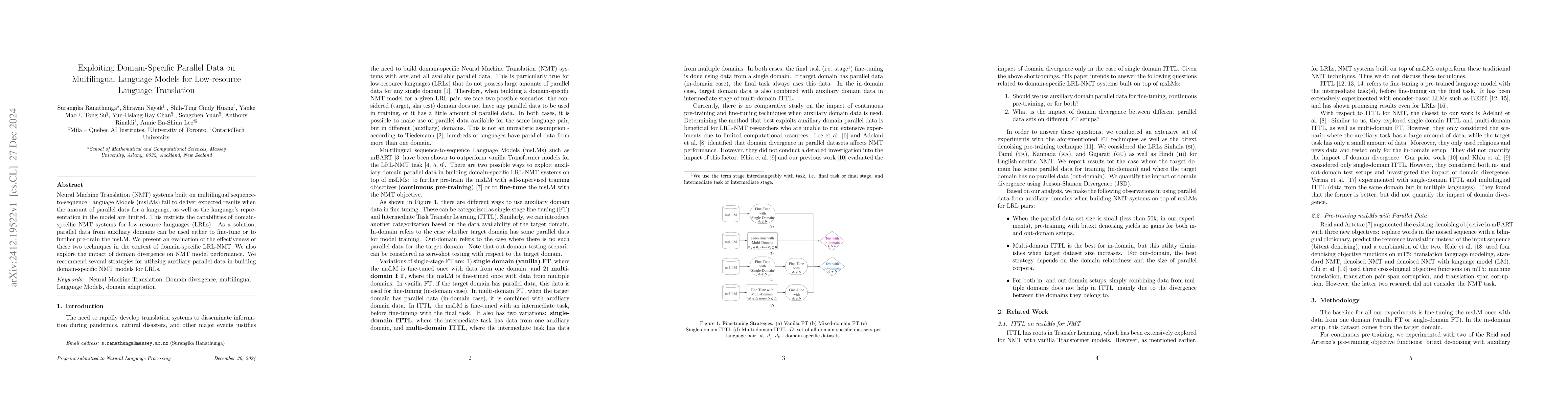Thumbnail for Exploiting Domain-Specific Parallel Data on Multilingual Language Models
  for Low-resource Language Translation