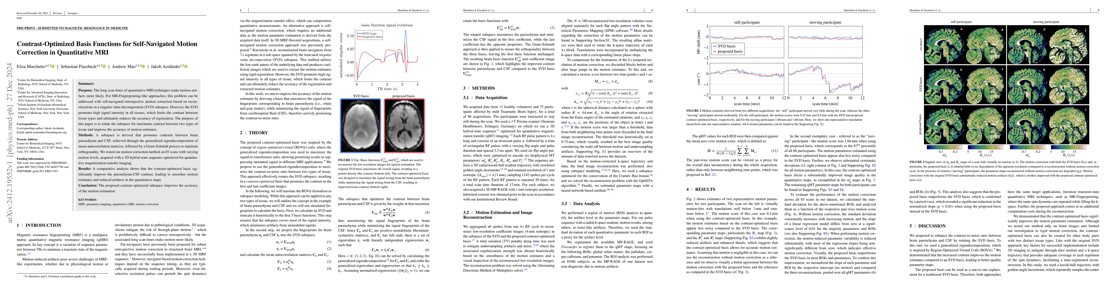 Thumbnail for Contrast-Optimized Basis Functions for Self-Navigated Motion Correction
  in Quantitative MRI