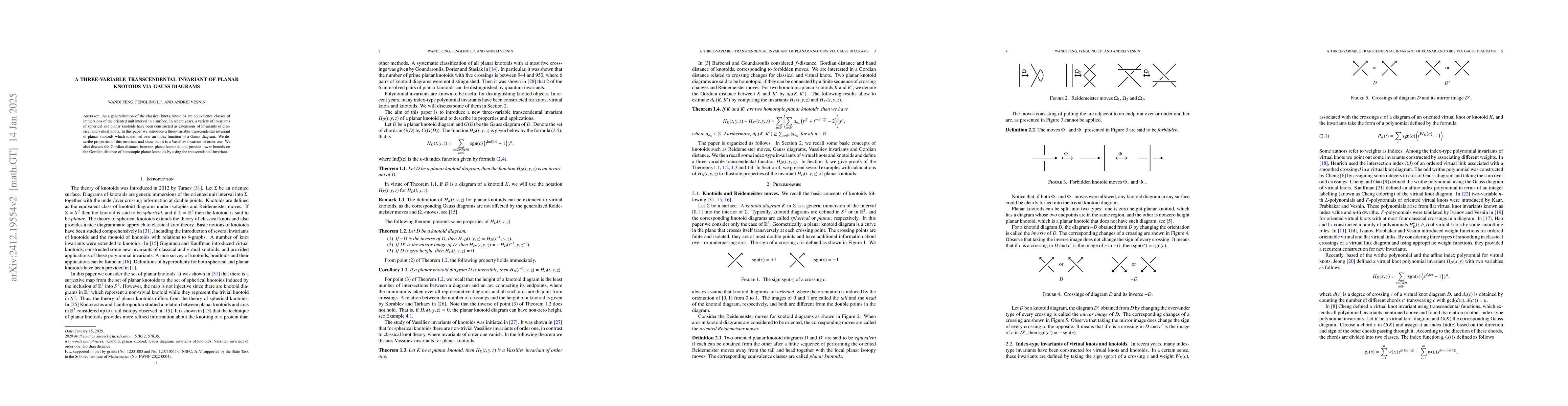 Thumbnail for A three-variable transcendental invariant of planar knotoids via Gauss
  diagrams