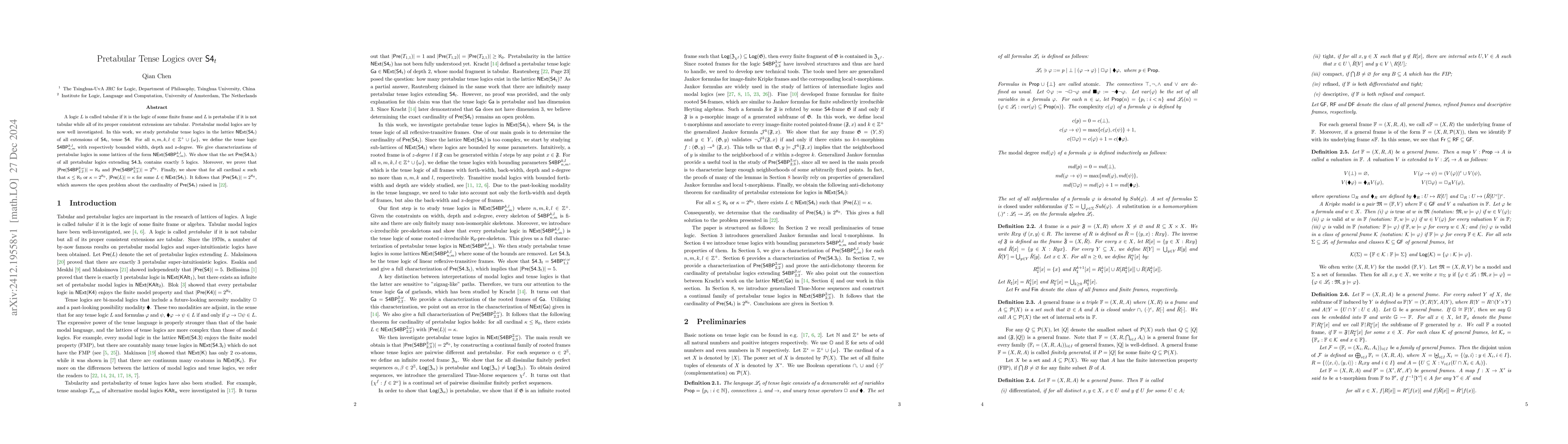 Thumbnail for Pretabular Tense Logics over S4t