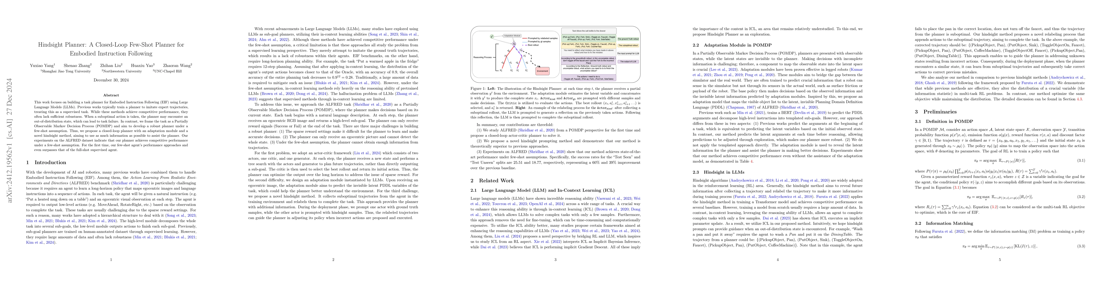 Thumbnail for Hindsight Planner: A Closed-Loop Few-Shot Planner for Embodied
  Instruction Following