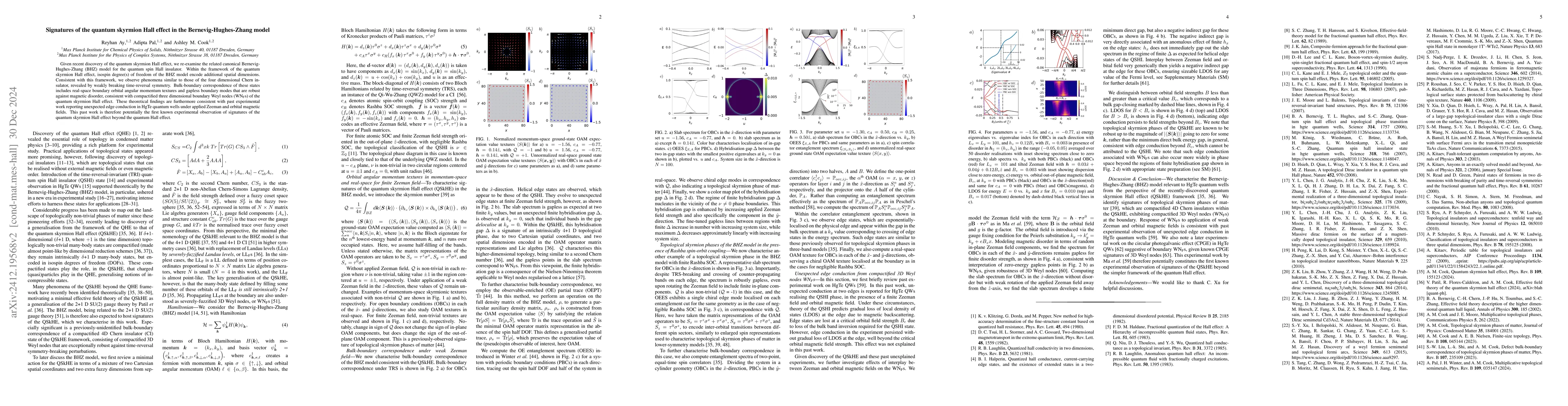 Thumbnail for Signatures of the quantum skyrmion Hall effect in the
  Bernevig-Hughes-Zhang model