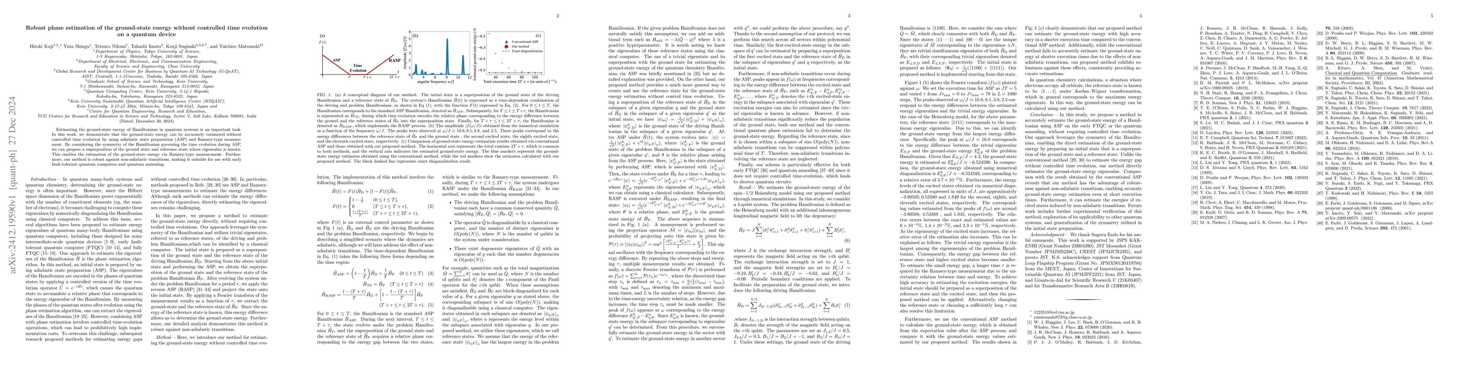 Thumbnail for Robust phase estimation of the ground-state energy without controlled
  time evolution on a quantum device