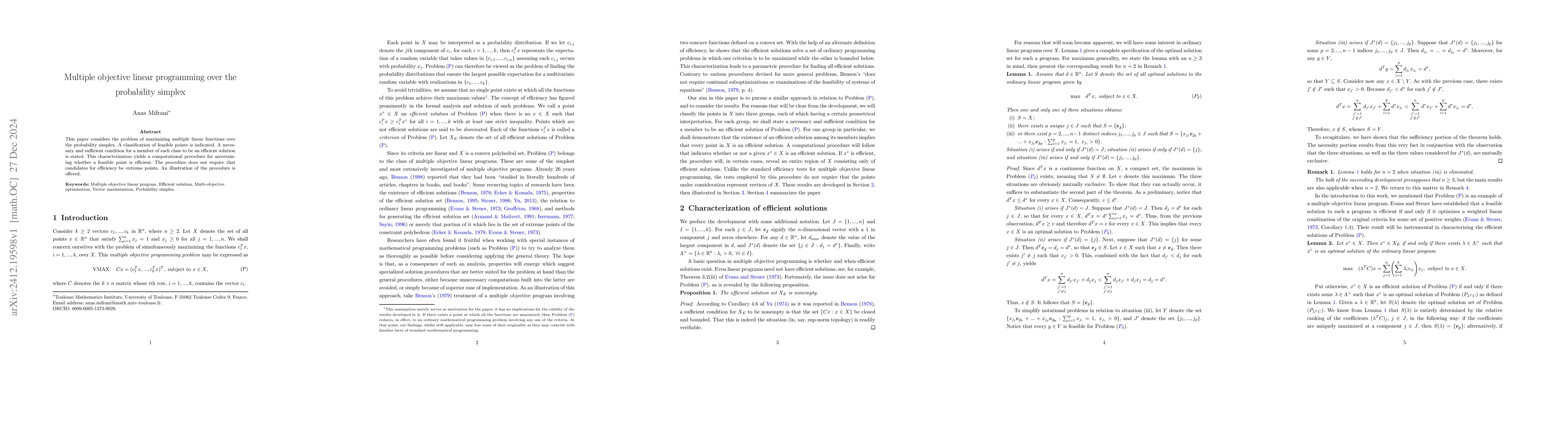 Thumbnail for Multiple objective linear programming over the probability simplex