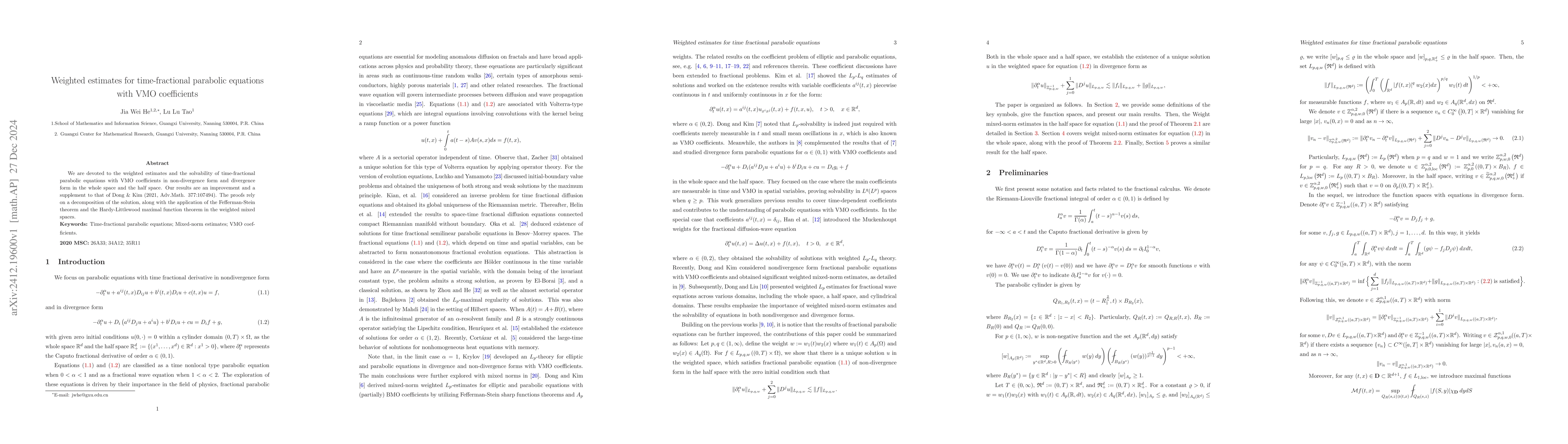 Thumbnail for Weighted estimates for time-fractional parabolic equations with VMO
  coefficients