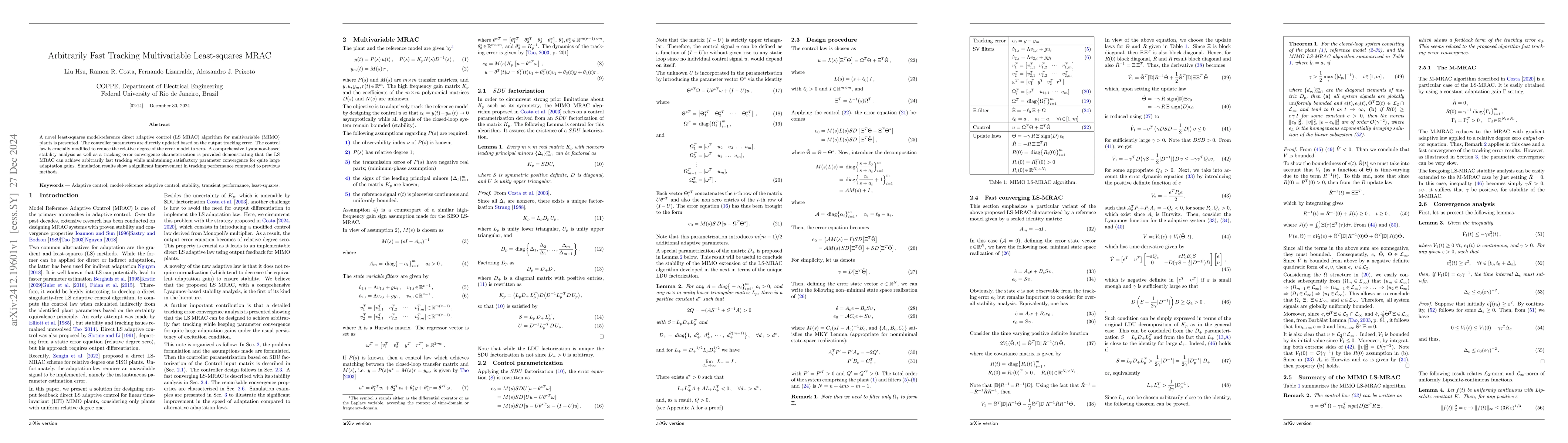 Thumbnail for Arbitrarily Fast Tracking Multivariable Least-squares MRAC