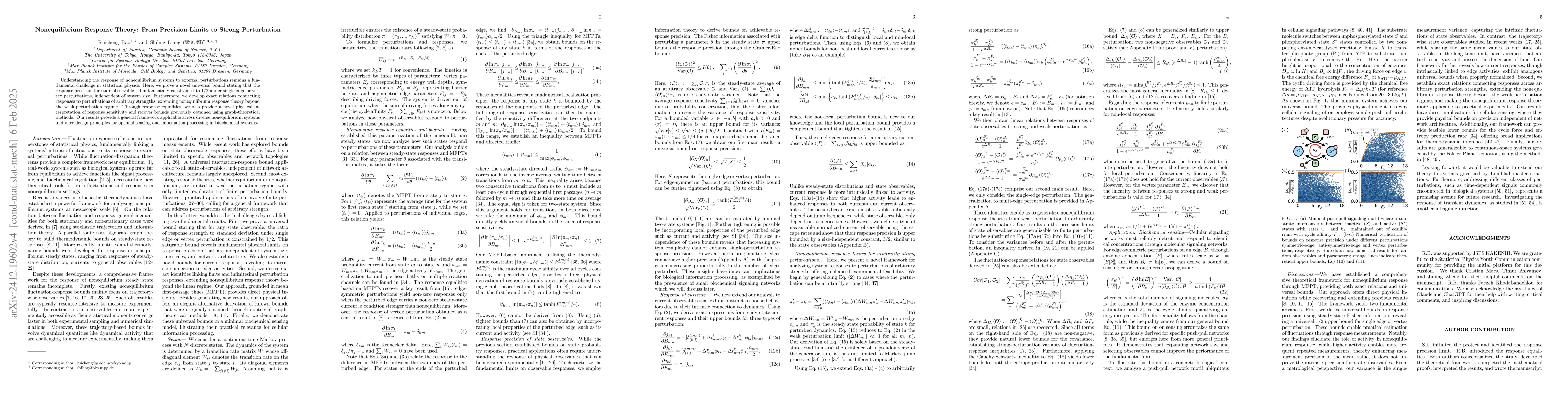 Thumbnail for Nonequilibrium Response Theory: From Precision Limits to Strong
  Perturbation