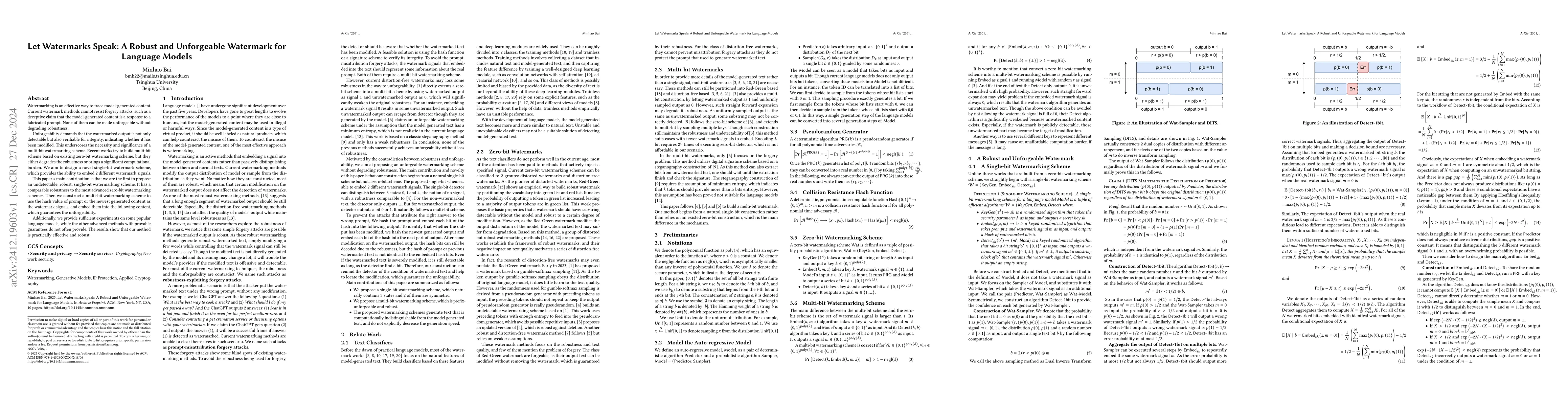 Thumbnail for Let Watermarks Speak: A Robust and Unforgeable Watermark for Language
  Models
