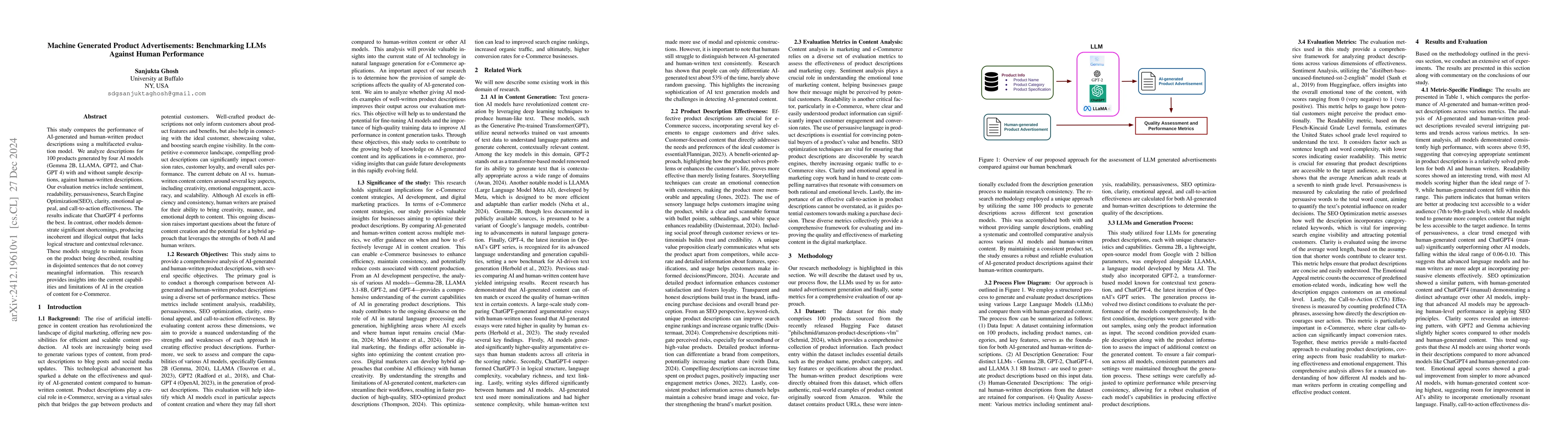 Thumbnail for Machine Generated Product Advertisements: Benchmarking LLMs Against
  Human Performance