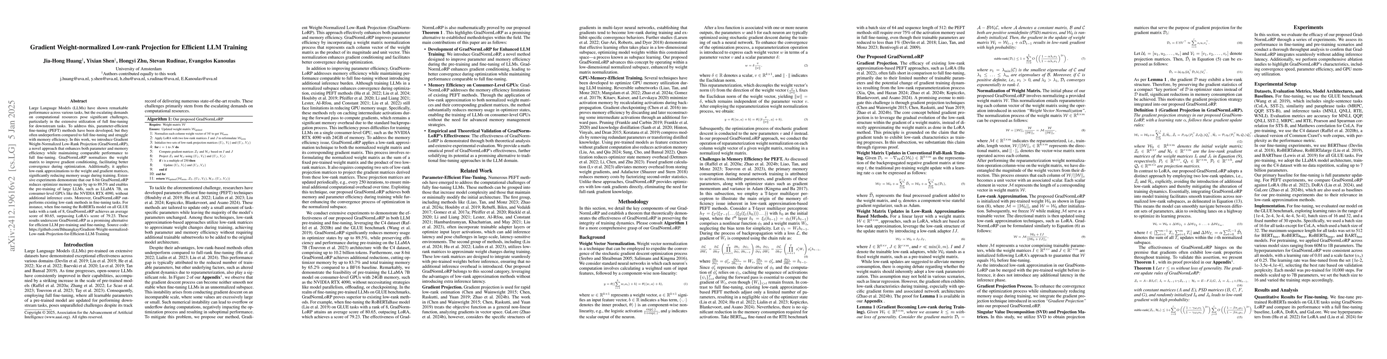 Thumbnail for Gradient Weight-normalized Low-rank Projection for Efficient LLM
  Training