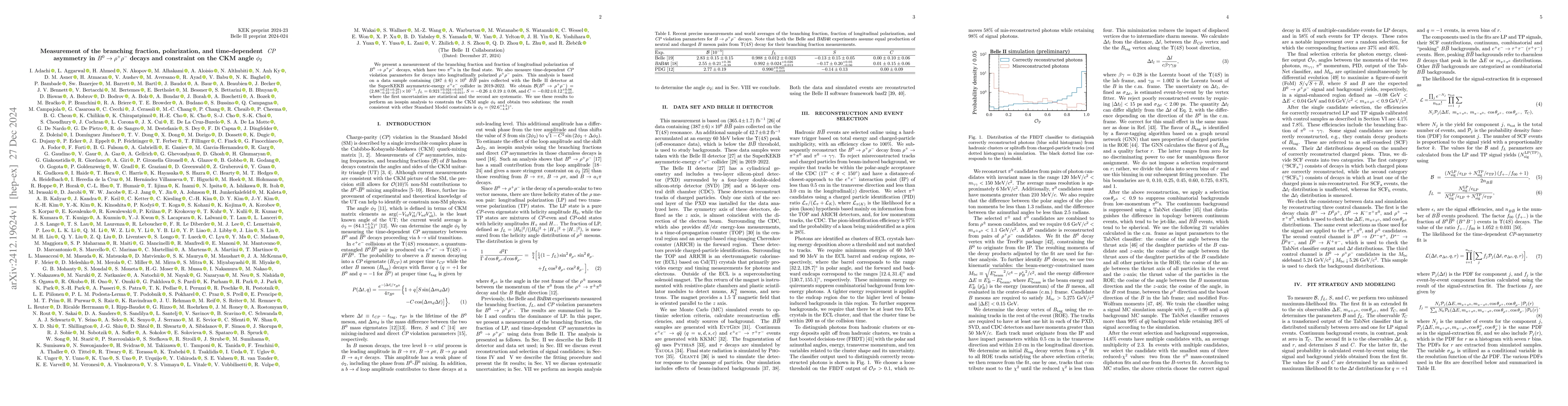 Thumbnail for Measurement of the branching fraction, polarization, and time-dependent
  $CP$ asymmetry in $B^0 \to ρ^+ρ^-$ decays and constraint on the CKM
  angle $φ_2$