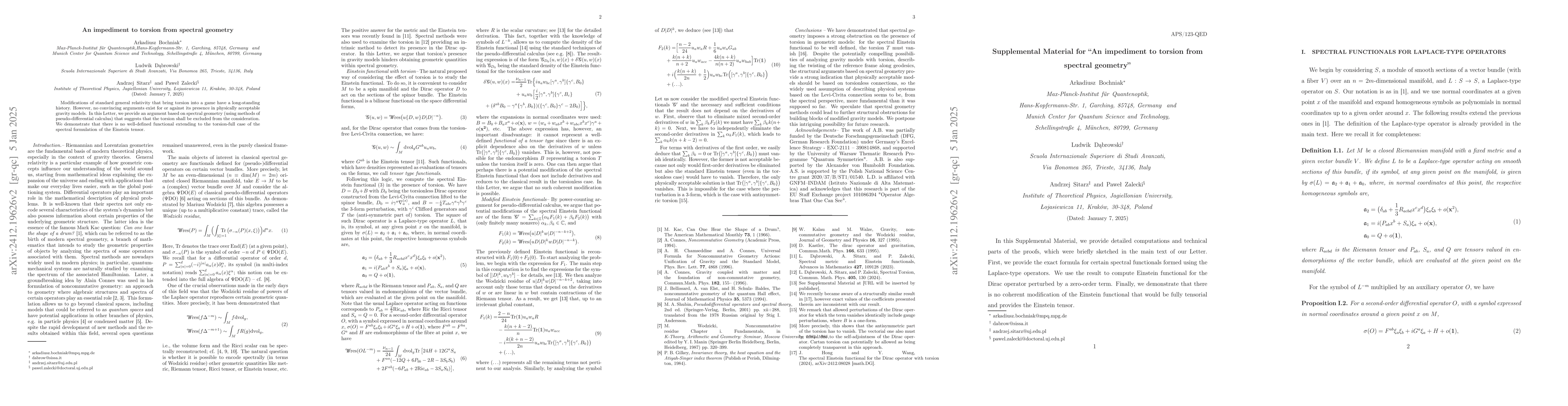 Thumbnail for An impediment to torsion from spectral geometry