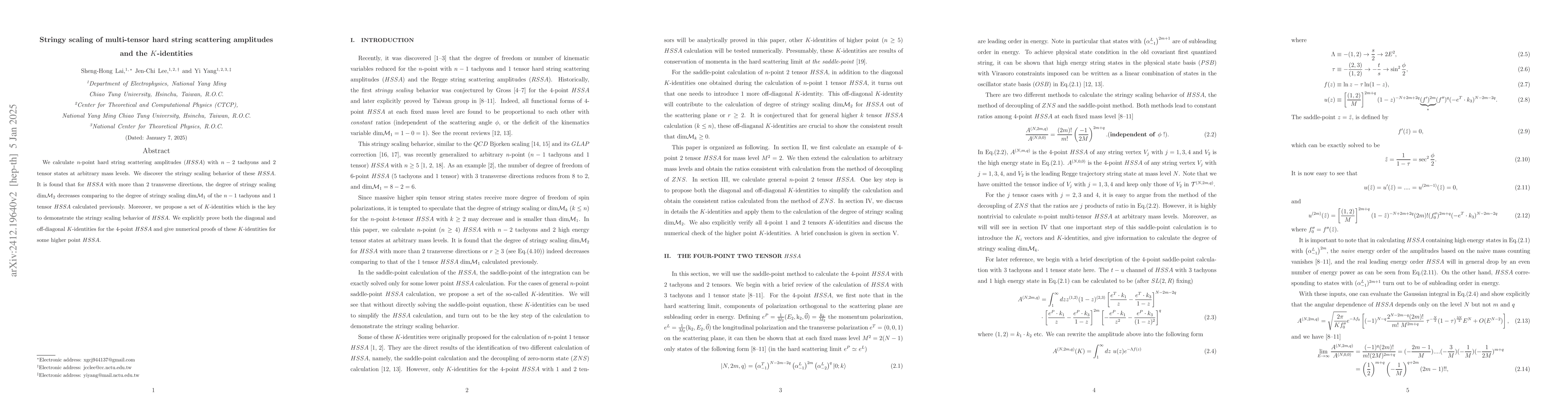 Thumbnail for Stringy scaling of multi-tensor hard string scattering amplitudes and
  the K-identities