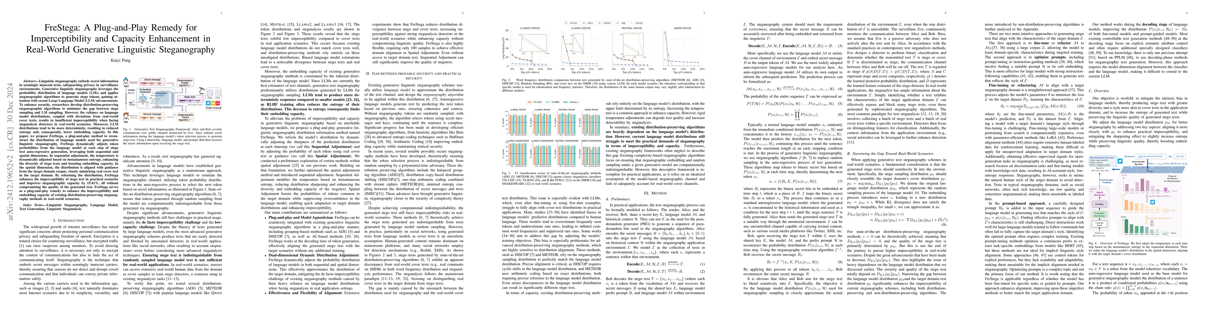Thumbnail for FreStega: A Plug-and-Play Method for Boosting Imperceptibility and
  Capacity in Generative Linguistic Steganography for Real-World Scenarios