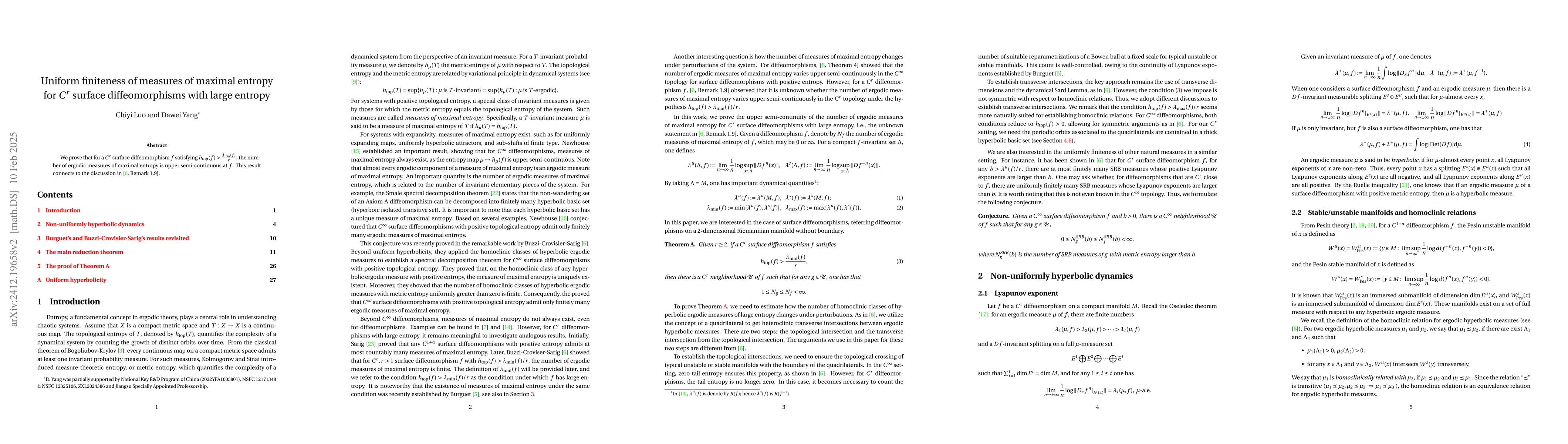 Thumbnail for Uniform finiteness of measures of maximal entropy for $C^r$ surface
  diffeomorphisms with large entropy