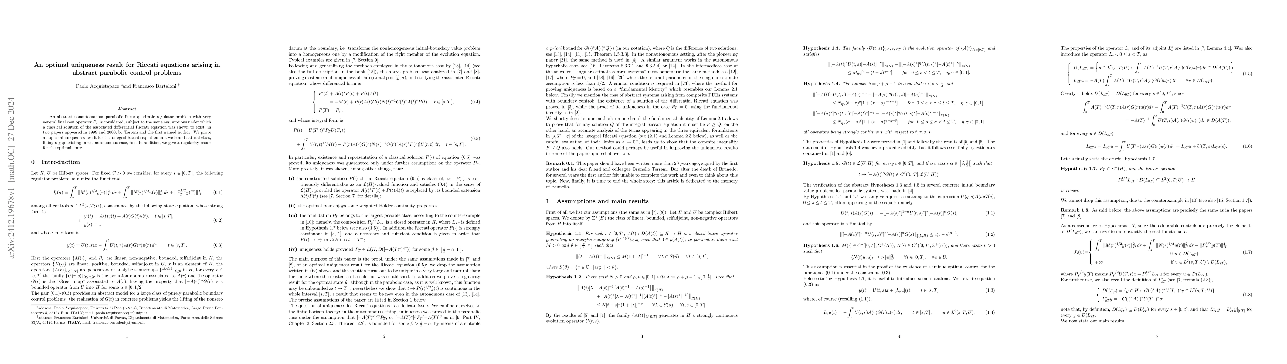 Thumbnail for An optimal uniqueness result for Riccati equations arising in abstract
  parabolic control problems