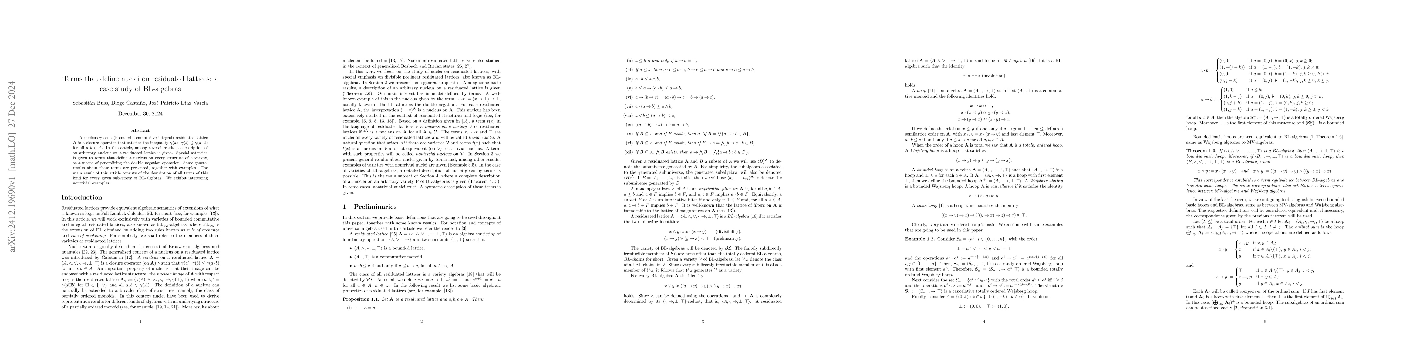 Thumbnail for Terms that define nuclei on residuated lattices: a case study of
  BL-algebras
