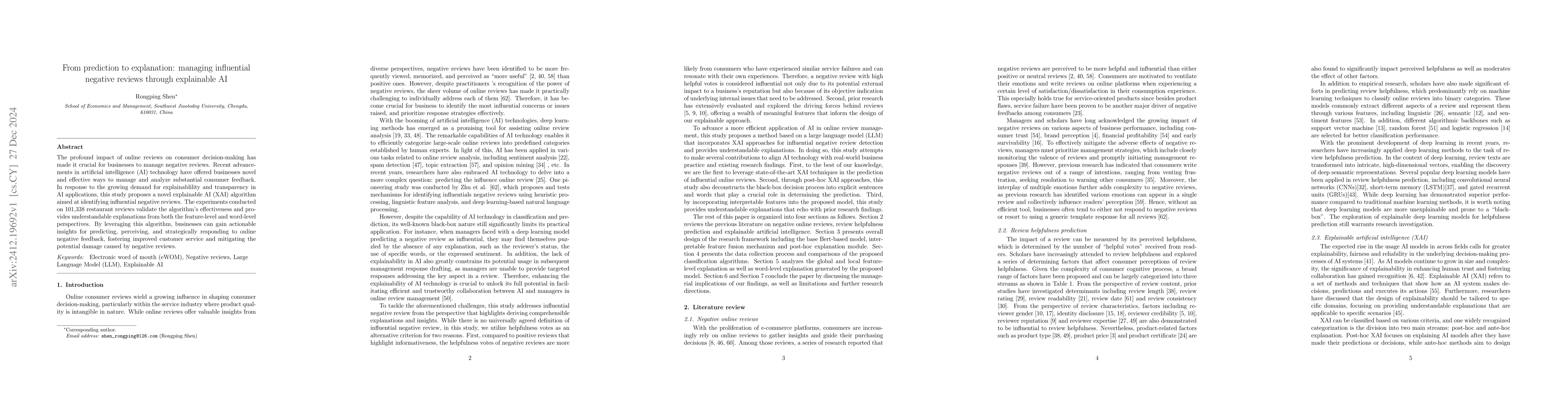 Thumbnail for From prediction to explanation: managing influential negative reviews
  through explainable AI