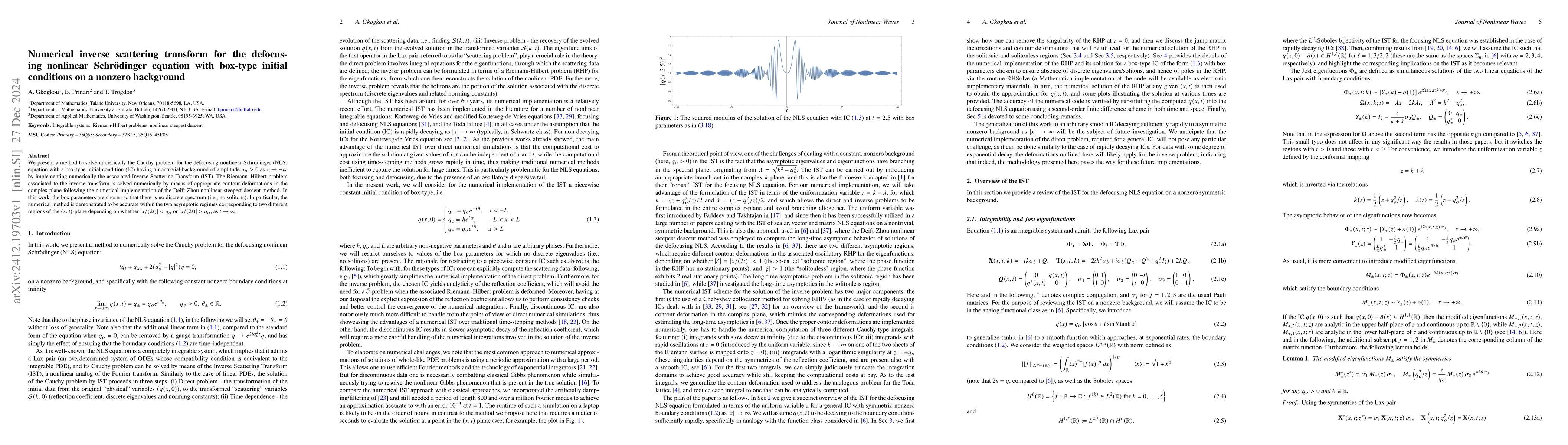 Thumbnail for Numerical inverse scattering transform for the defocusing nonlinear
  Schrödinger equation with box-type initial conditions on a nonzero
  background