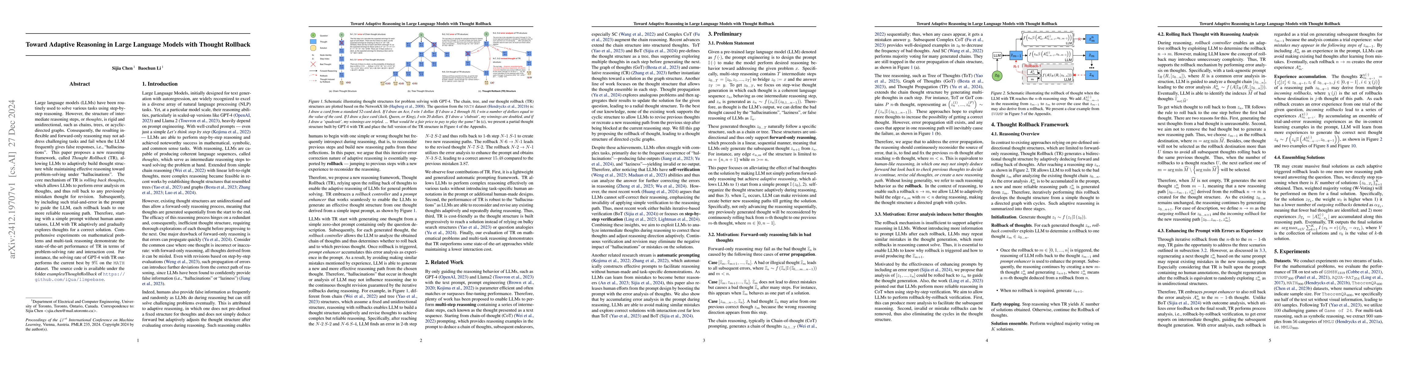 Thumbnail for Toward Adaptive Reasoning in Large Language Models with Thought Rollback