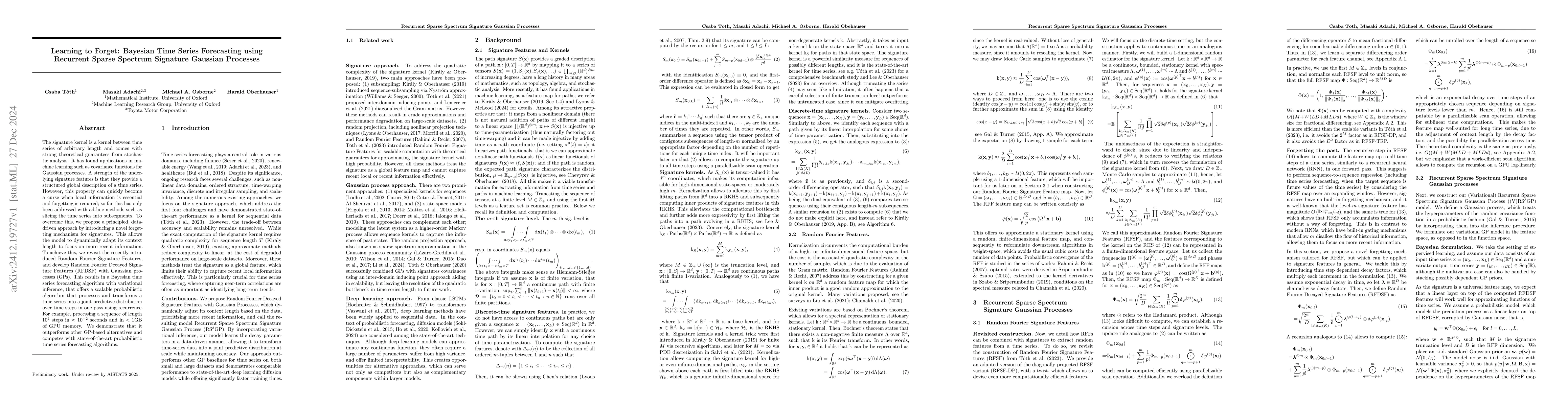 Thumbnail for Learning to Forget: Bayesian Time Series Forecasting using Recurrent
  Sparse Spectrum Signature Gaussian Processes