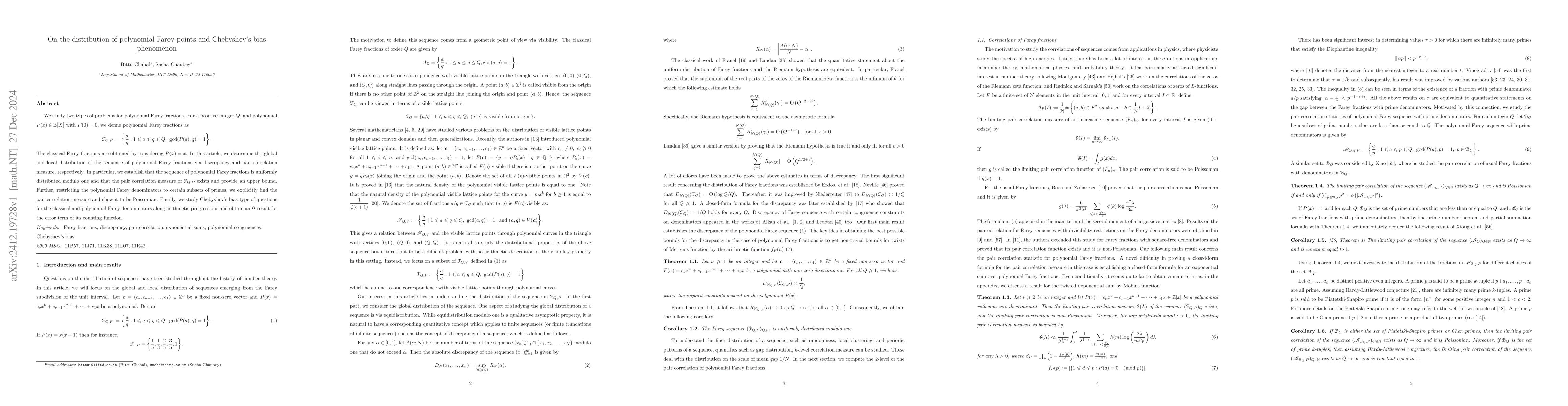 Thumbnail for On the distribution of polynomial Farey points and Chebyshev's bias
  phenomenon