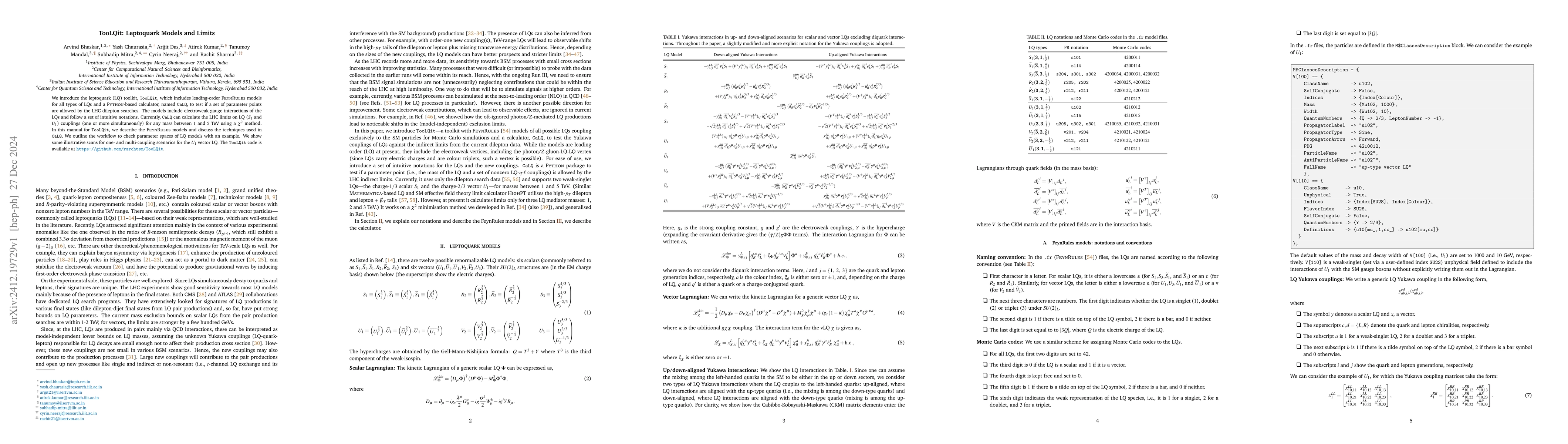 Thumbnail for TooLQit: Leptoquark Models and Limits