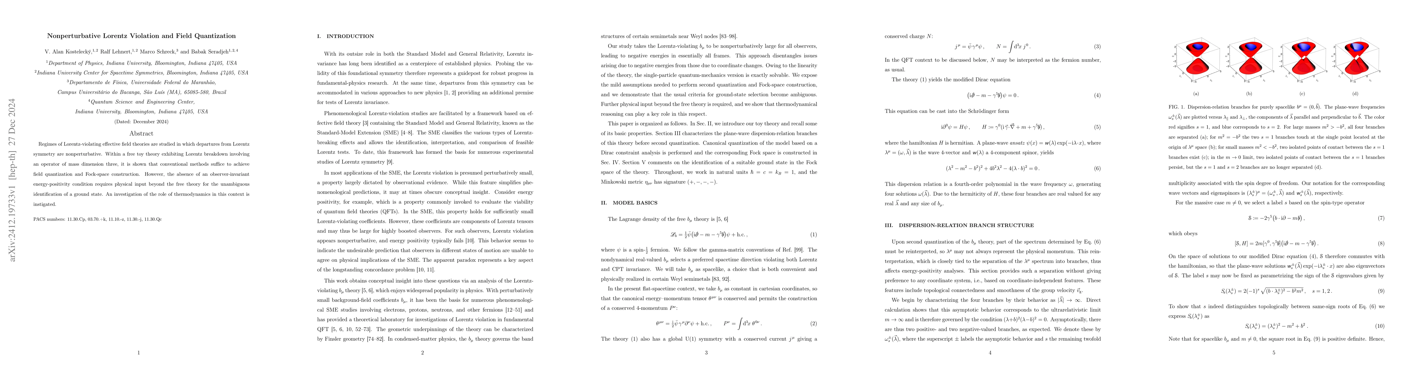 Thumbnail for Nonperturbative Lorentz Violation and Field Quantization