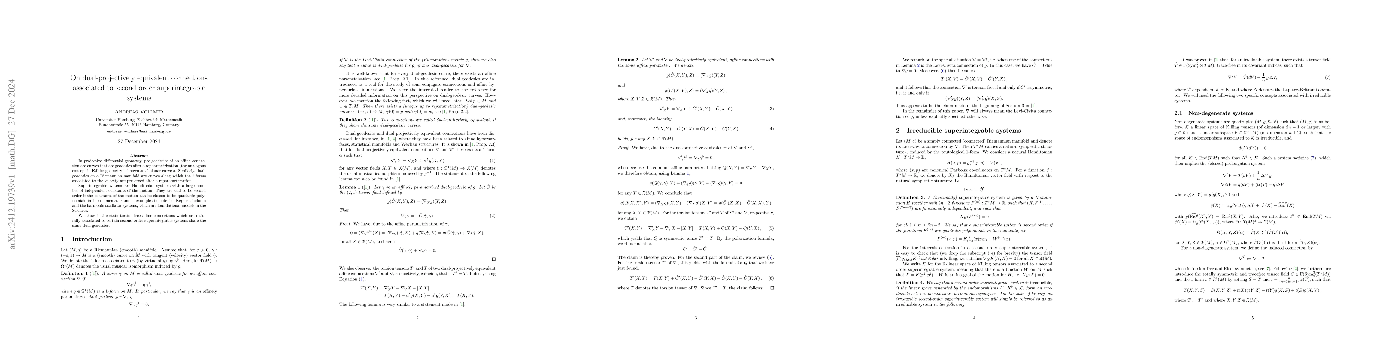 Thumbnail for On dual-projectively equivalent connections associated to second order
  superintegrable systems