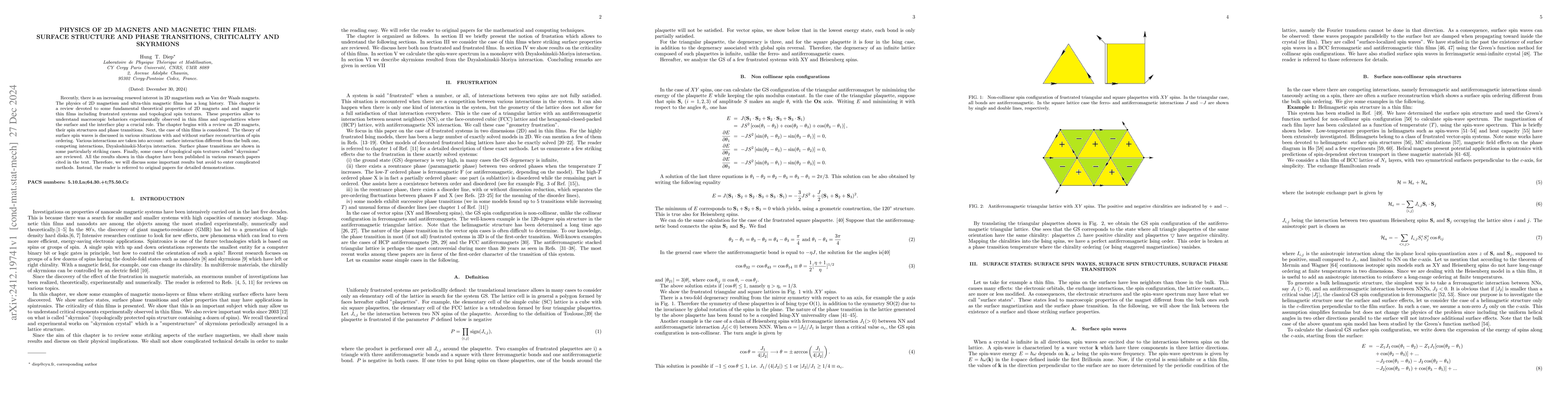 Thumbnail for Physics of 2D magnets and magnetic thin films: Surface structure and
  surface phase transition, criticality and skyrmions