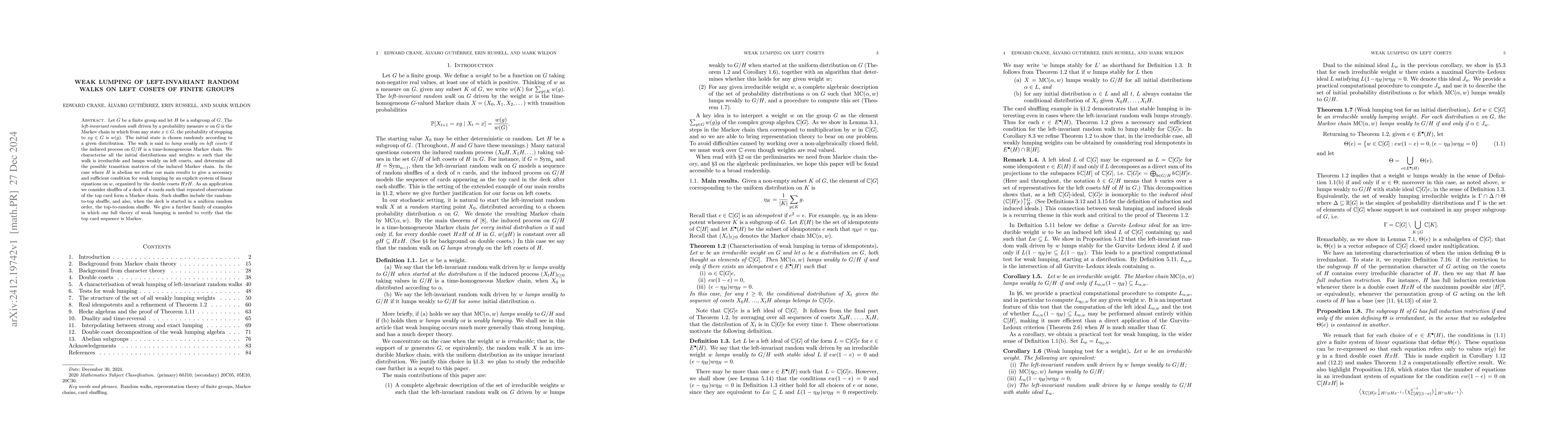 Thumbnail for Weak lumping of left-invariant random walks on left cosets of finite
  groups