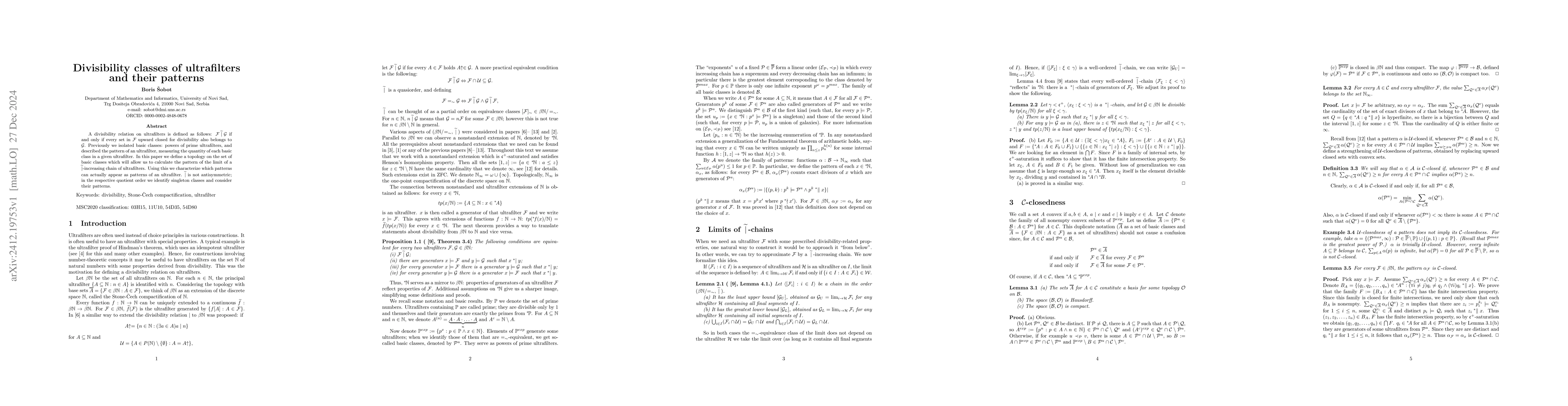 Thumbnail for Divisibility classes of ultrafilters and their patterns