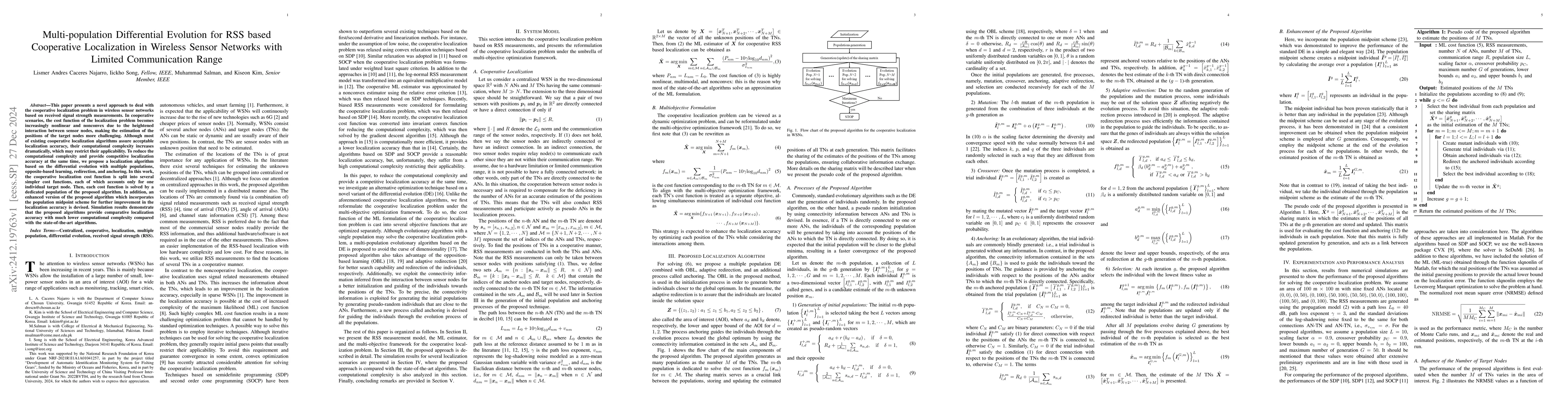 Thumbnail for Multi-population Differential Evolution for RSS based Cooperative
  Localization in Wireless Sensor Networks with Limited Communication Range