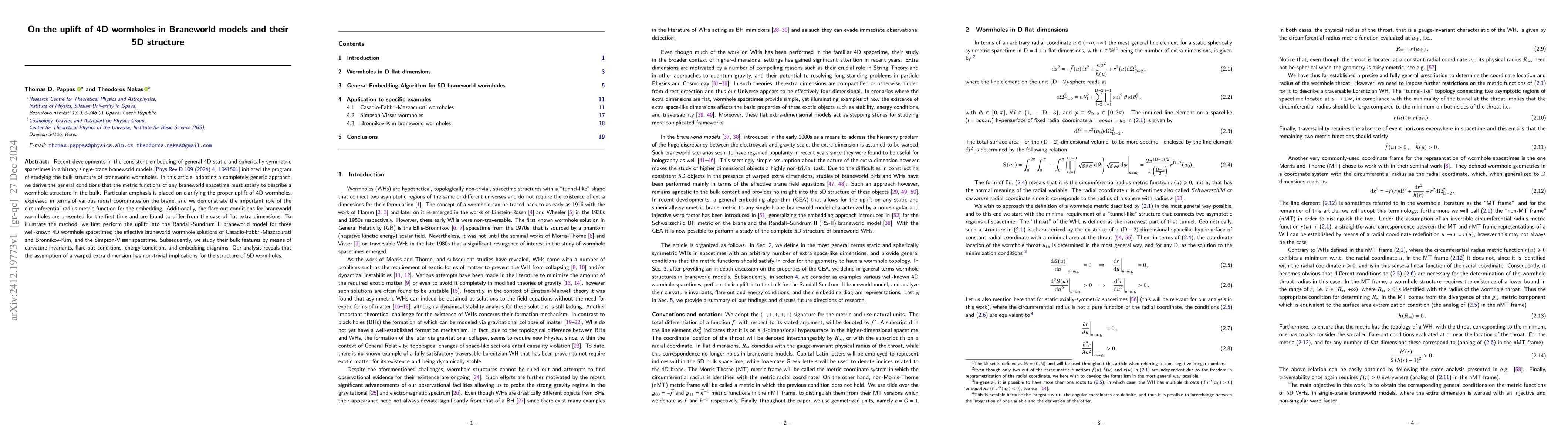 Thumbnail for On the uplift of 4D wormholes in Braneworld models and their 5D
  structure