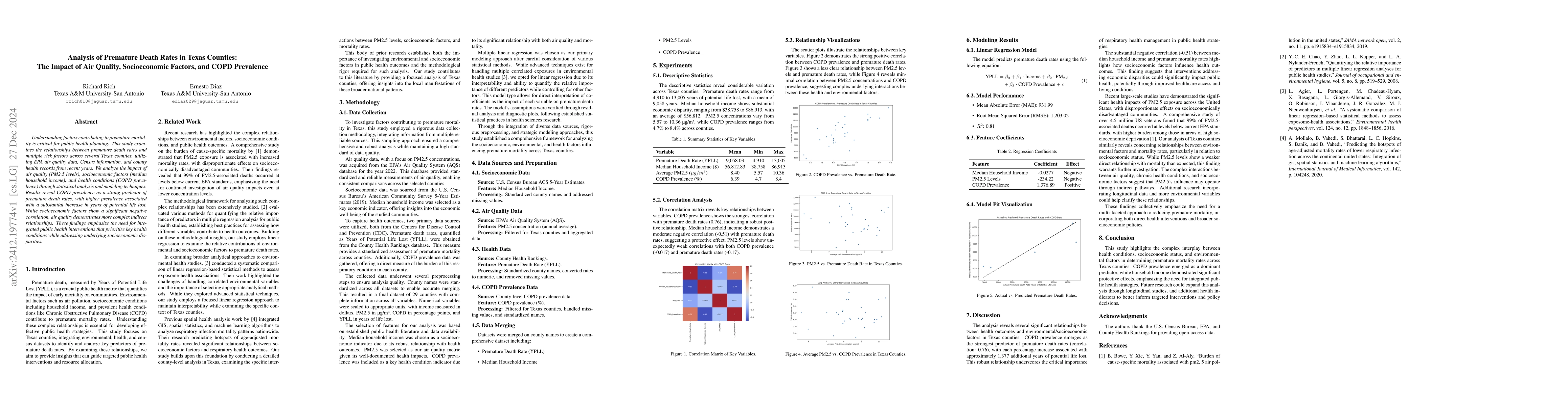 Thumbnail for Analysis of Premature Death Rates in Texas Counties: The Impact of Air
  Quality, Socioeconomic Factors, and COPD Prevalence