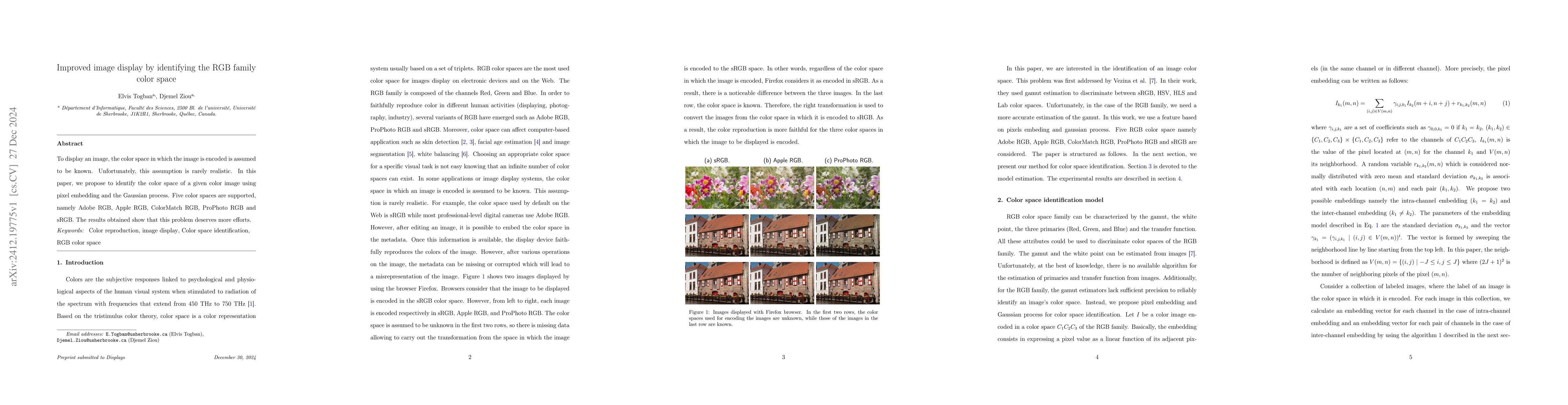 Thumbnail for Improved image display by identifying the RGB family color space